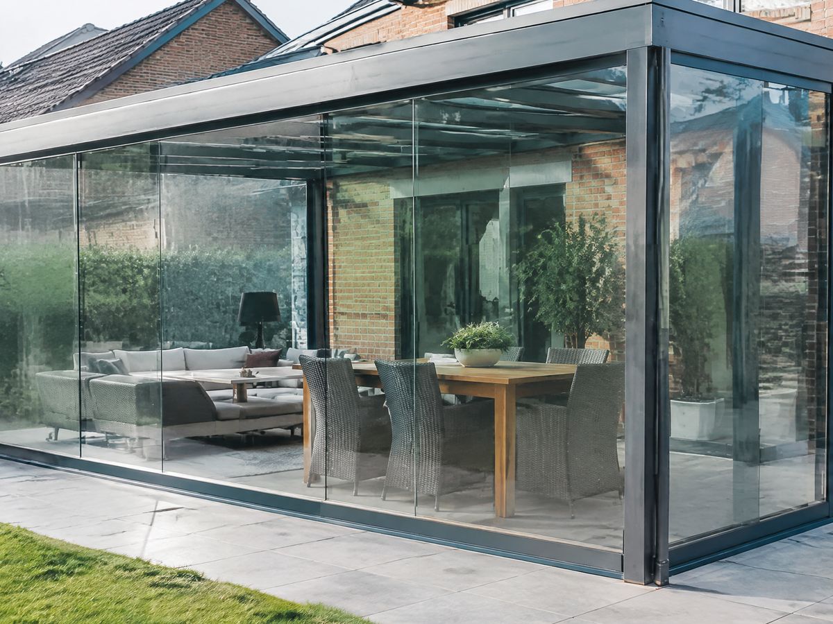 Veranda met glazen wanden aan een woning